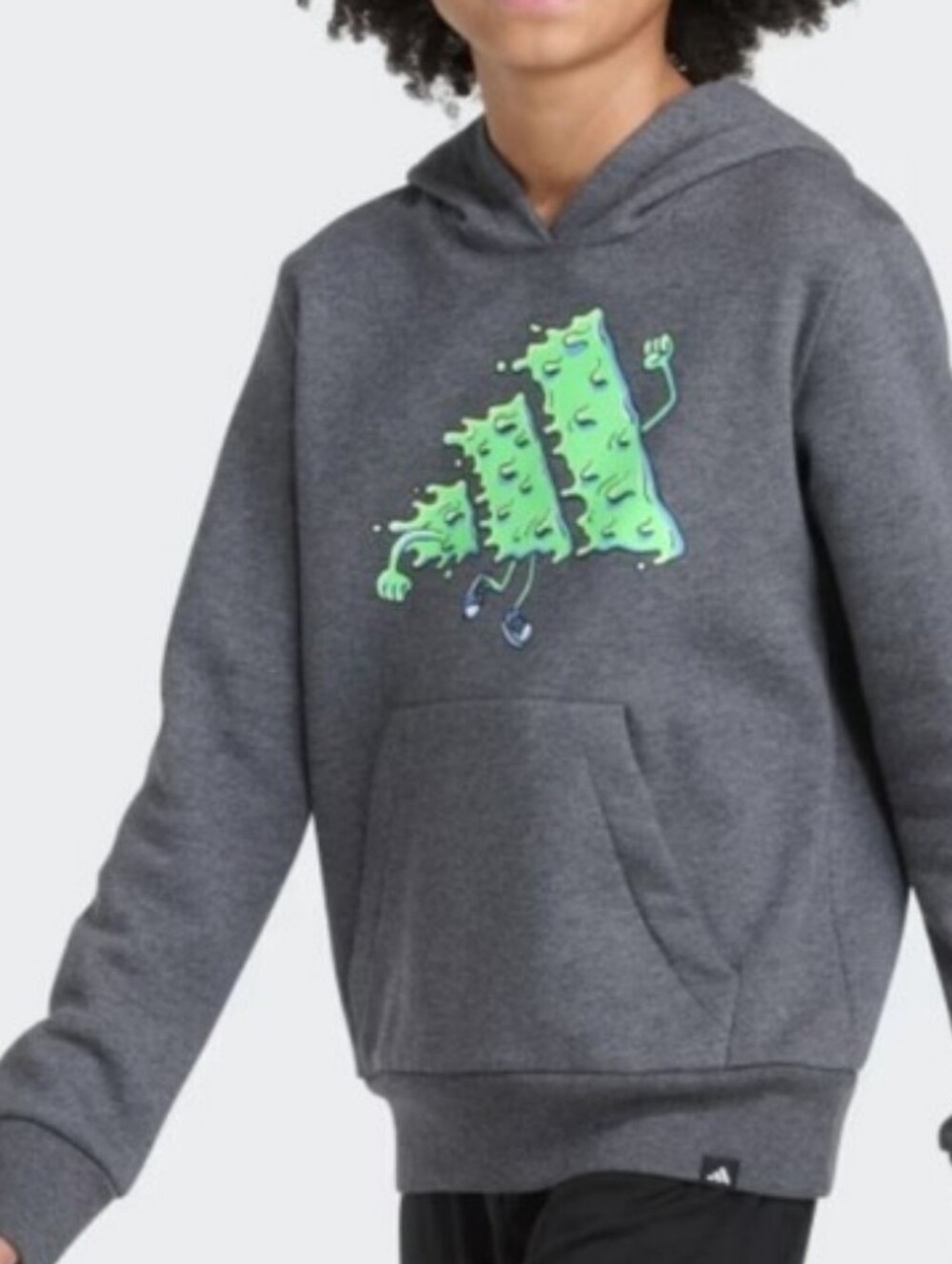 adidas Big Boys Long Sleeve Hooded Graphic Heather Fleece Pullover-Medium
